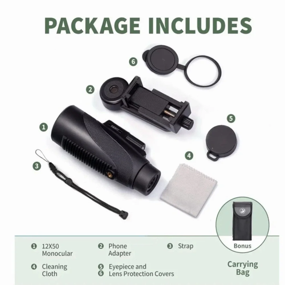 Gosky Titan 12X50 Monocular Telescope with Smartphone Holder - Waterproof Black